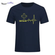 Funny Christ Lives Here Cross Heartbeat T shirt Men Christian T-shirt Jesus Christ Tshirt letter Print Tees O Neck leisure Shirt 2024 - buy cheap