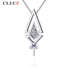 CLUCI 925 Sterling Silver Pure Charms Pendant Women Jewelry Classic Rhombus Zircon Pearl Pendant Mounting SP350SB 2024 - buy cheap