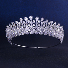 jankelly Quality Lux Wedding Bridal Bridesmaid leaf Cubic Zirconia Girls white plated zircon Big tiara crown / headband For Prom 2024 - купить недорого