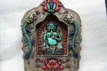 Incrustaciones hechas a mano de plata del Tíbet, de color turquesa, rojo coral, Buda, dragón, TangKa, Shrines 2024 - compra barato