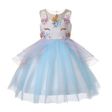 Нарядное детское Тюлевое платье с единорогом для девочек, бальное платье с вышивкой, детские платья принцессы с цветочным рисунком для девочек, костюмы для свадебной вечеринки, Unicornio 2024 - купить недорого