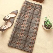 Classic Vintage Plaid Women's Woolen Skirts Winter office package hip knee-length  high waist step Skirts 2024 - buy cheap