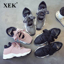 Xek tênis plataforma feminino, sapatos casuais de camurça de porco para mulheres, confortável para primavera outono 2018, tênis zll355 2024 - compre barato