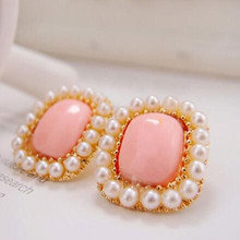Mini order $1 ) European and American jewelry imitation pearl earrings for women rimmed square 4ED215 2024 - buy cheap
