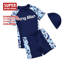 UPF50 + купальный костюм из двух предметов для детей, Детский купальный костюм для занятий водными видами спорта, милые купальные шорты для малышей, купальный костюм, пляжная одежда для маленьких мальчиков 2024 - купить недорого
