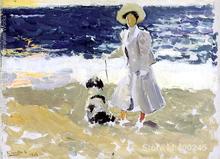 Spanish art Lady and Dog on the Beach by Joaquin Sorolla y Bastida paintings home decor Hand painted High quality 2023 - buy cheap