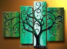 Hot pintados à mão pintura a óleo sobre tela da árvore da mola verde dinheiro 4 peça Set Modern arte Home da parede para sala de estar Abstract Decor 2024 - compre barato
