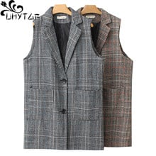 UHYTGF New lattice spring autumn vests for women long Female Oversized vest waistcoat Loose sleeveless 5XL plus size coat 1505 2024 - buy cheap