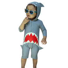 2021 Swmmer Children Kids Long Sleeve Cartoon Shark Hooded Beach One Piece Swimsuit  baby boy girl  kids swimwear  F1 2024 - buy cheap