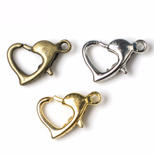 50pcs/lot Gold/Antique Bronze/Rhodium Alloy Heart Shape Lobster Clasp 10x8mm Claps Hooks For DIY Jewelry Making Necklace 2024 - buy cheap
