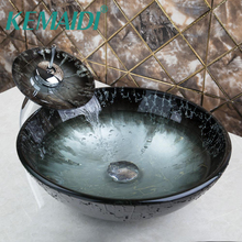 KMEAIDI Bathroom Sink Washbasin Tempered Glass Hand-Painted Waterfall Lavatory Bath Combine Brass Set Faucet,Mixers & Taps 2024 - buy cheap