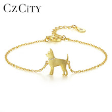 CZCITY 18k Gold Plated 925 Sterling Silver Dog Bracelets Bangles for Women Lovely Animal Charm Bracelets Christmas Gifts Bijoux 2024 - buy cheap