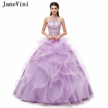 JaneVini Luxury Princess Ball Gown Lilac Quinceanera Dresses Halter Heavy Beaded Puffy Tulle Prom Party Gowns Vestidos Dulces 16 2024 - buy cheap