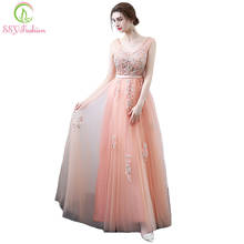 SSYFashion New Sweet Peach Color Elegant Evening Dress The Bride Banquet  V-neck Lace Flower Beading Long Party Prom Formal Gown 2024 - buy cheap