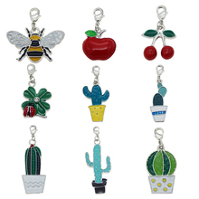 Julie Wang 4PCS Enamel Bee Apple Cactus Cherry Keychain Alloy Multi-type Lobster Buckle Clasp Charms Key Chains Handmade Jewelry 2024 - buy cheap