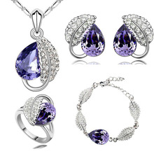 summer life leaf pretty water drop women oceanblue Crystal Pendant Jewelry Sets necklace earrings 2 in set 84172 2024 - buy cheap