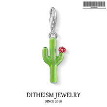 Green Cactus with Flower Charms,2019 Fashion Jewelry 925 Sterling Silver Romantic Gift For Women Girls Fit Bracelet Necklace Bag 2024 - buy cheap