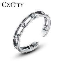 Женское кольцо CZCITY, винтажное, из стерлингового серебра 925 пробы, крошечный циркон, с резьбой, в стиле панк 2024 - купить недорого