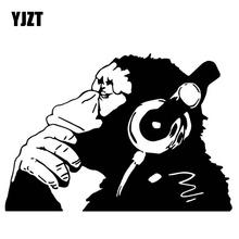 YJZT 17.9CM*12.6CM Chimpanzees Listening To Music Car Sticker Car Door Decorate Vinyl Decal Black/Silver C4-1843 2024 - buy cheap