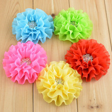 3.5 Inch Handmade Chiffon Flowers with Rhinestone Fabric Flowers For Headband Accessories 20pcs/lot 2024 - buy cheap