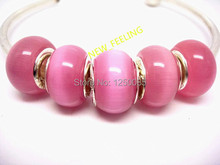 Wholesale 50pcs Beautiful Pink Cat Eye European Big Hole Beads Fit European Charm Bracelet and Necklace CEB1 2024 - buy cheap