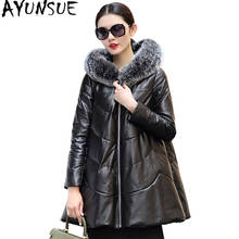 AYUNSUE 2017 Womens Down Jackets Loose Genuine Leather Jacket With Natural Fox Fur Hooded Winter Warm Real Sheepskin Coat WYQ876 2024 - buy cheap