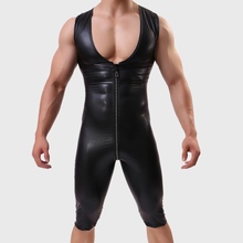 Sexy Men's One-Piece Skinny Underwear Zipper Piece Suit Leather Bodybuilding Suit Bodysuits Men Jumpsuits Wrestling undershirt 2024 - buy cheap