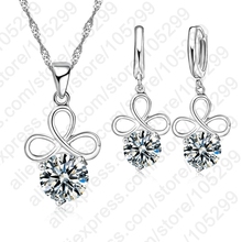 High Quality Gift 925 Sterling Silver Jewelry Cubic Zircon Lucky Leaf Pendant Necklaces Woman Girl Drop Earring Wedding Set 2024 - buy cheap