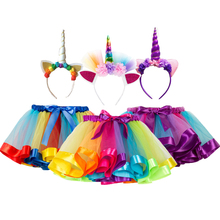 Радужное платье-пачка для девочек, праздничное платье принцессы с единорогом, подарок на день рождения + наряды для маленьких детей 2024 - купить недорого