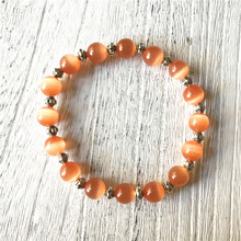 Metal bead and Cat's Eye Bracelet Bright Beads Jewelry Healing Stone Bracelet Orange Yoga Mala Jewelry Best Gift For men 2024 - buy cheap