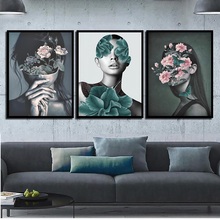 Moda fresco planta flores cor-de-rosa menina pintura da lona nórdico cartazes e impressões decoração para casa moderna quarto arte da parede fotos 2024 - compre barato