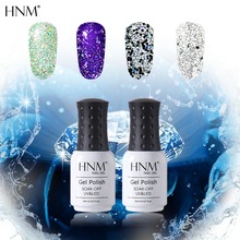 Hnm glitter lâmpada led esmalte de unha, diamante 12 cores super bling 8ml semipermanente soak off esmalte de estampa da sorte 2024 - compre barato