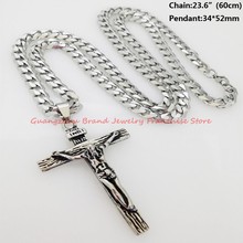 Colgante de cruz y Jesús Punk para hombre, joyería de acero inoxidable, 316L, color plateado, cadena curva de 24" 2024 - compra barato