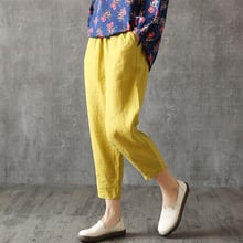 Algodão de linho feminino harem pant bolsos sólidos calças casuais meados da cintura tornozelo comprimento calças mais tamanho solto feminino verão 2024 - compre barato