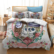 Yi chu xin flower skull bedding sets cover queen size 3d Couple skull duvet cover set with pillowcase Bedclothes twin bedline 2024 - buy cheap