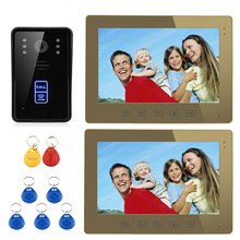 Frete grátis ENNIO 10 " RFID vídeo porteiro porteiro campainha botão de toque destravamento remoto Night Vision 1 câmera + 2 Monitor 2024 - compre barato