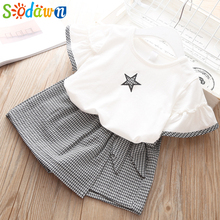 Sodawn crianças conjunto de roupas de verão para crianças menina nova marca estrela camiseta + cintura calça saia conjunto roupas meninas 2024 - compre barato
