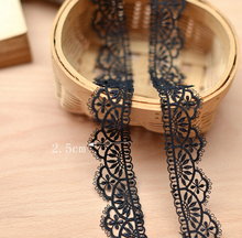 Hot !15 Yards 2.5cm Embroidered Water Soluble Lace Trim Fabric Ribbon White Black Flowers Wave Embroidery Lace 2024 - buy cheap