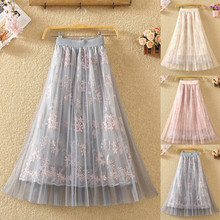 Floral A-Line Tutu Lace Mesh Skirt Women 2019 Elegant Tulle Long Pleated Skirts For Women Evening Summer Party Long Skirt Famele 2024 - buy cheap