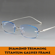 Men Prescription Glasses Titanium High Quality Rimless Frame Diamond Trimmed Colored Anti Reflective Anti Glare Lenses 2024 - buy cheap