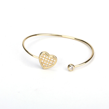 Pulseira minimalista fio de metal, bracelete aberto minimalista cor ouro puro com mosaico e coração cristal ela aberta para joia de mão 2024 - compre barato