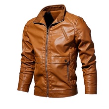 Jaqueta de couro masculina ajuste do inverno, casaco bomber casual corta vento para motocicleta, jaqueta masculina de pele 2024 - compre barato