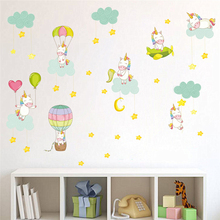Adesivo de unicórnio para parede, balão quente adesivo de parede para o quarto das meninas, decoração de casa, arte mural de animais, decalque de parede infantil 2024 - compre barato