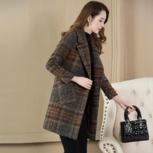 Plaid woolen coat women's autumn and winter new fashion fashion Slim long temperament large size wool coat TB190216 2024 - buy cheap