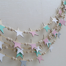 INS Nordic Wooden Star Beads Garland Banners Girls Baby Room Nursery Wall Decor Kids Room Hanging Curtains Pennant Photo Props 2024 - buy cheap