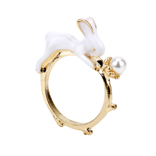 dongsheng Fashion Cute Animal Rabbit White Enamel Bunny Ring Vintage Ceramic Ring For women Jewelry Gifts -25 2024 - buy cheap