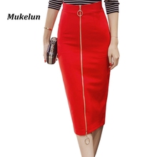 2021 Women Sexy Office Skirt Plus Size Casual High Waist Mid Calf Long Elegant Stretch Zipper Bodycon Red Pencil Skirts S-5XL 2024 - buy cheap