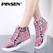 PINSEN 2020 New Design Autumn Boots Women Fashion Flats Rivet Sequins Shiny Shoes Leather Casual Shoes Ankle Boots for Women 2024 - buy cheap