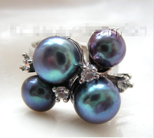 shipping> >>>AMAZING beautiful black natural freshwater pearls ring a0176 2024 - buy cheap