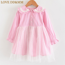 LOVE DD&MM Girls Dresses 2020 Autumn New Children's Wear Girls Sweet Striped Stitching Lace Long-Sleeved Princess Dress 2024 - buy cheap